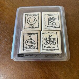 2004 Stampin' Up Kids Cards Set of 4 Sketch Style Rubber Block Stamps
